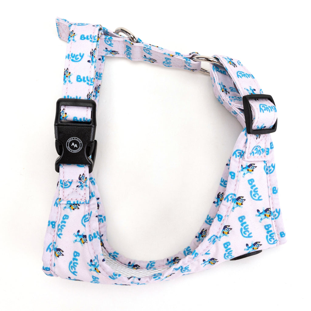 100% Cotton Adjustable No Pull Dog Harness Silver  Bluey side