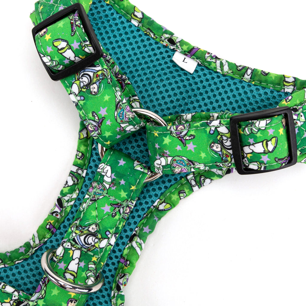 100% Cotton Adjustable No Pull Dog Harness Silver  Buzz Lightyear buckle