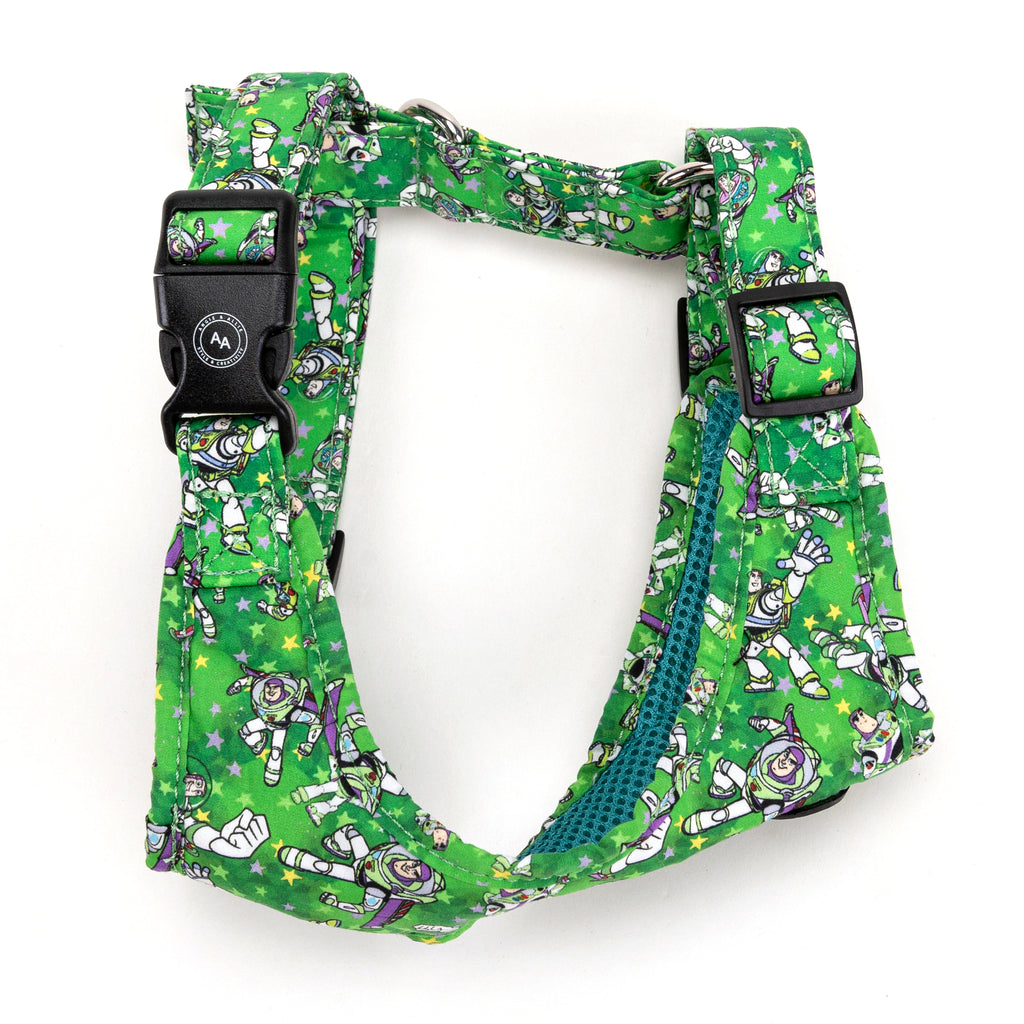 100% Cotton Adjustable No Pull Dog Harness Silver  Buzz Lightyear side