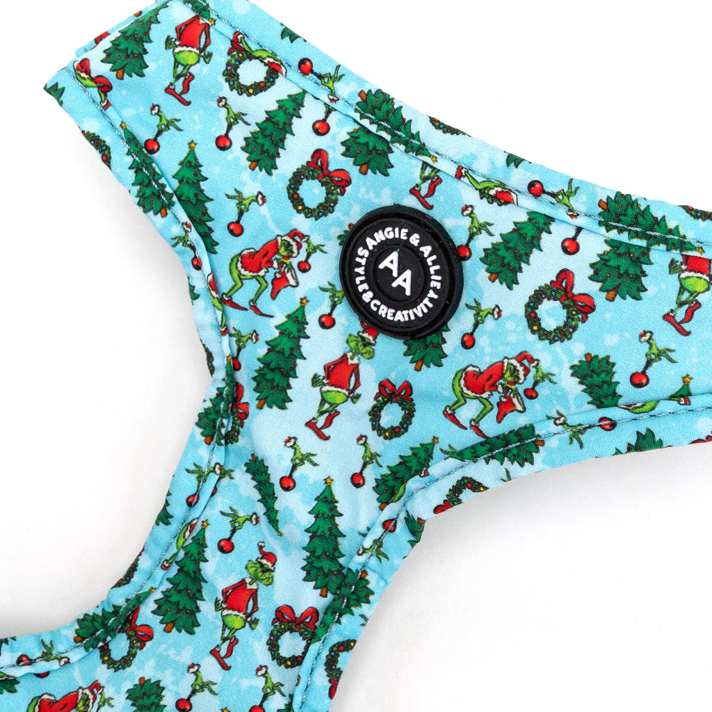 100% Cotton Adjustable No Pull Dog Harness Silver   The Grinch detail