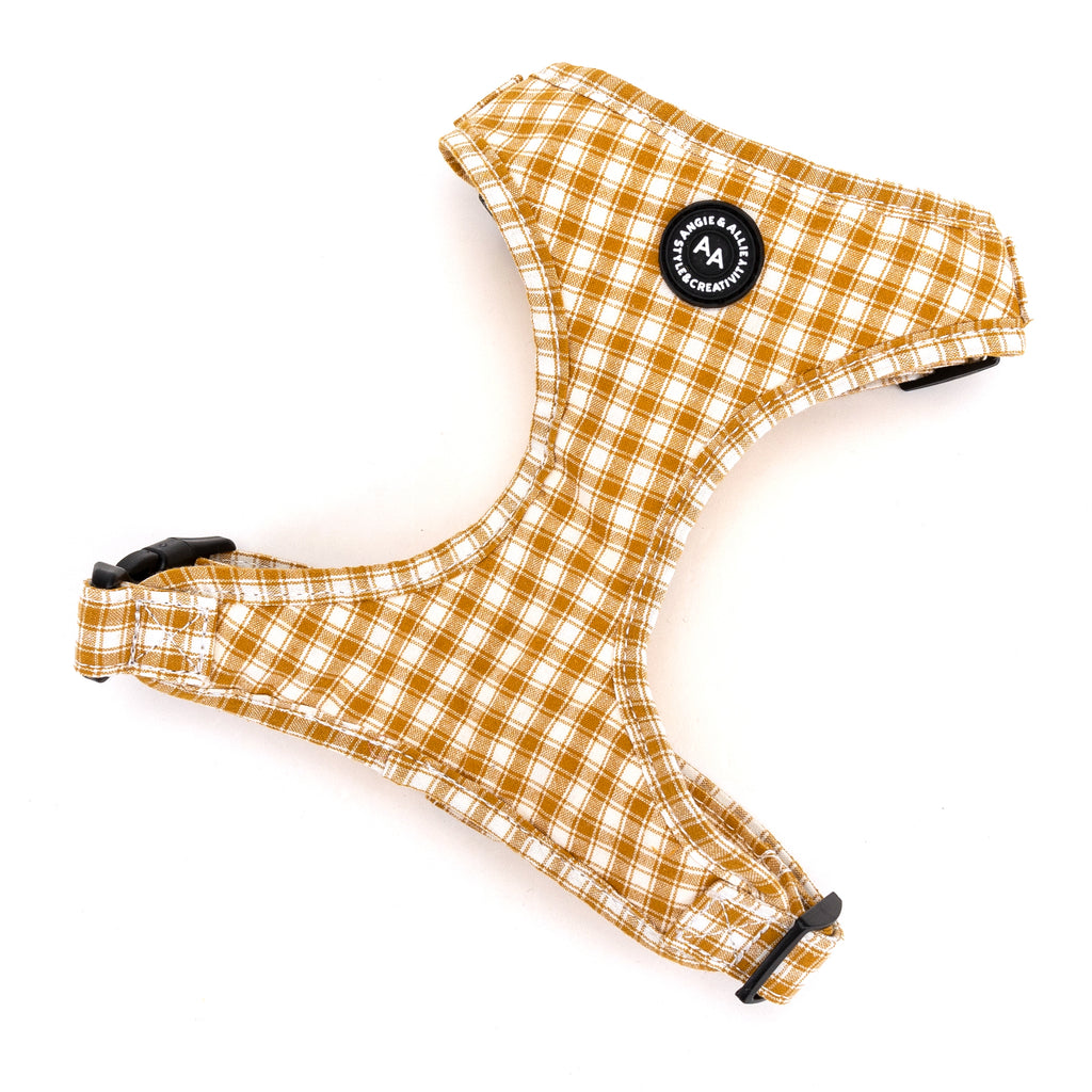 100% Cotton Adjustable No Pull Dog Harness Silver  Gingham Yellow main