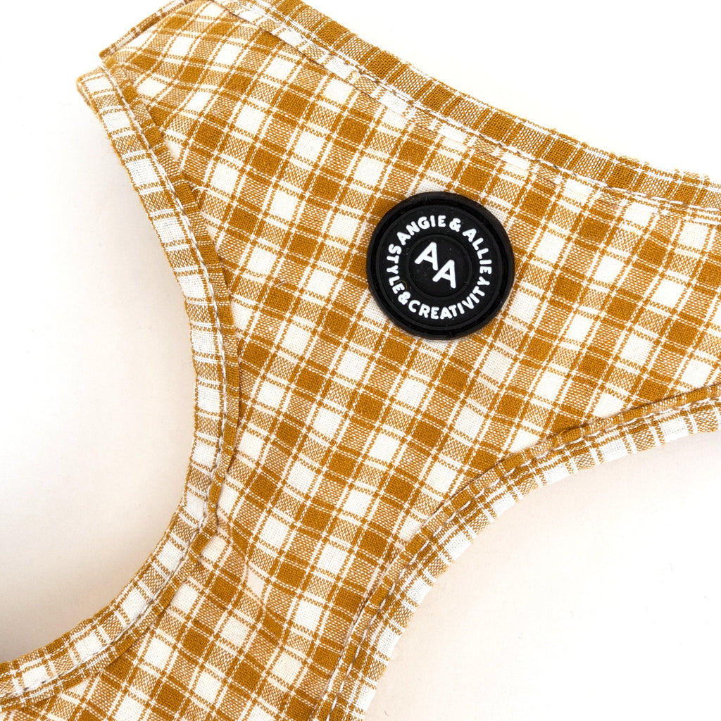100% Cotton Adjustable No Pull Dog Harness Silver  Gingham Yellow detail