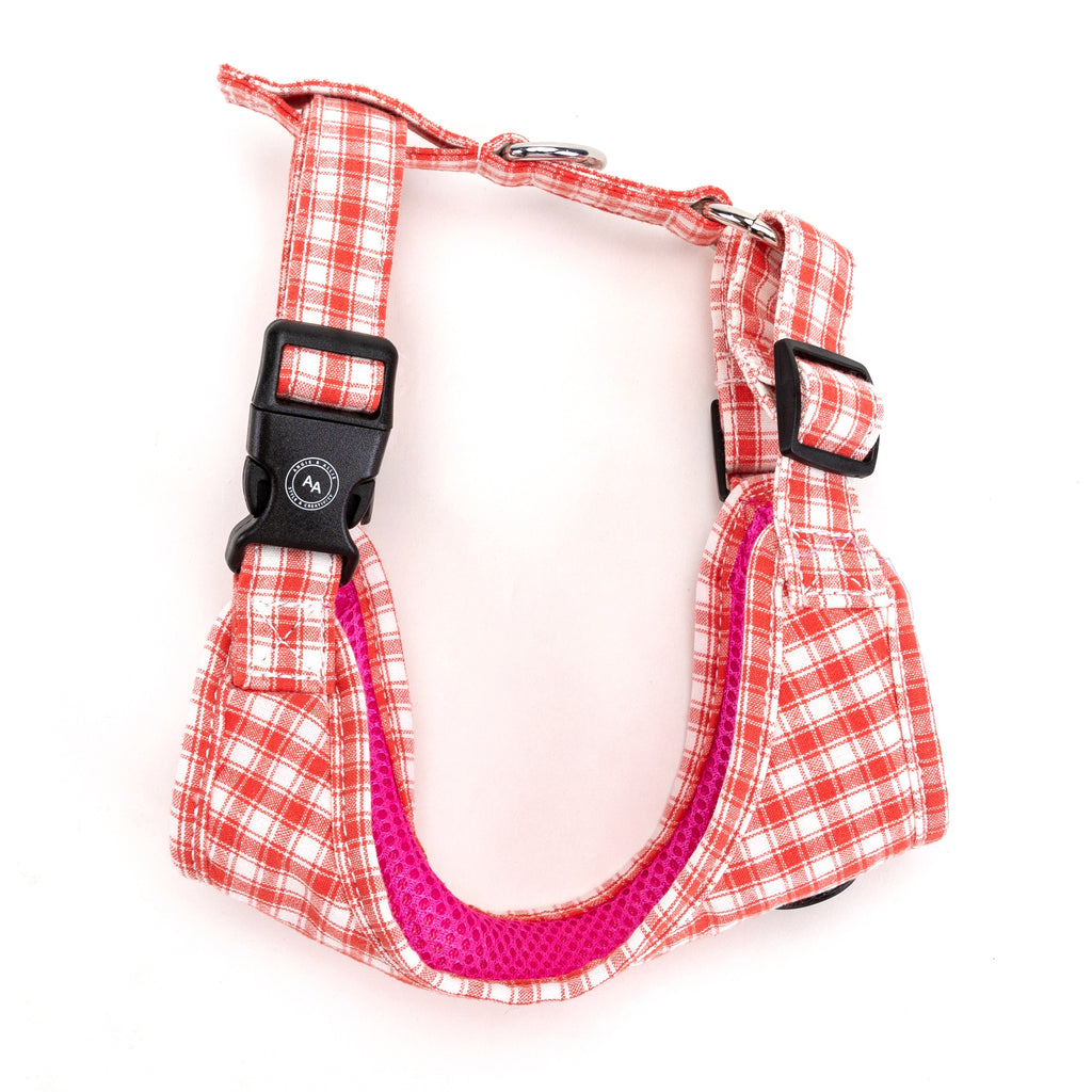 100% Cotton Adjustable No Pull Dog Harness Silver  Gingham Orange  side