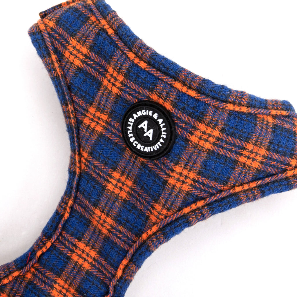 100% Cotton Adjustable No Pull Dog Harness Silver   MacDonald Orange & Blue detail