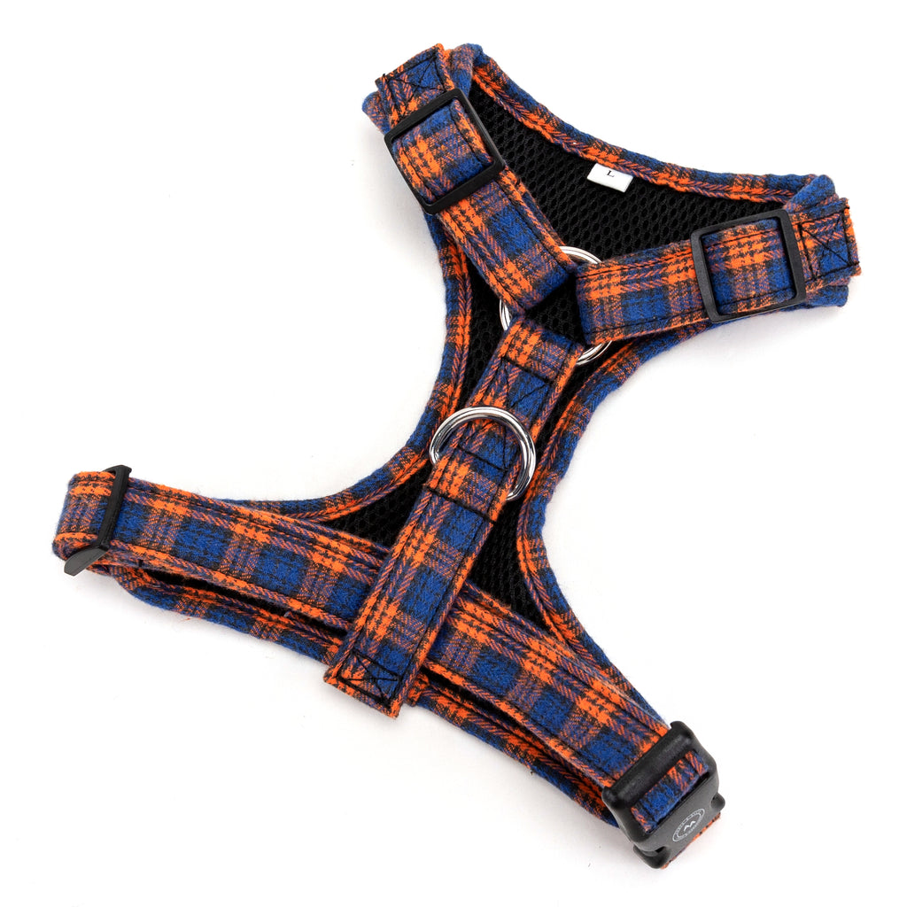 100% Cotton Adjustable No Pull Dog Harness Silver   MacDonald Orange & Blue back