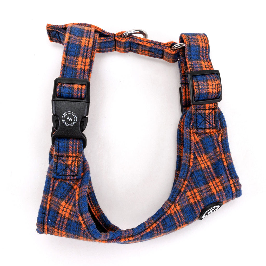 100% Cotton Adjustable No Pull Dog Harness Silver   MacDonald Orange & Blue side