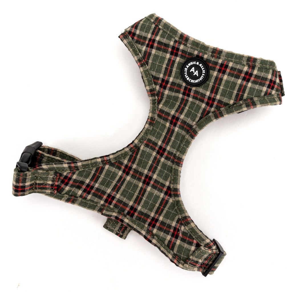 100% Cotton Adjustable No Pull Dog Harness Silver   MacPherson Hunting Green main