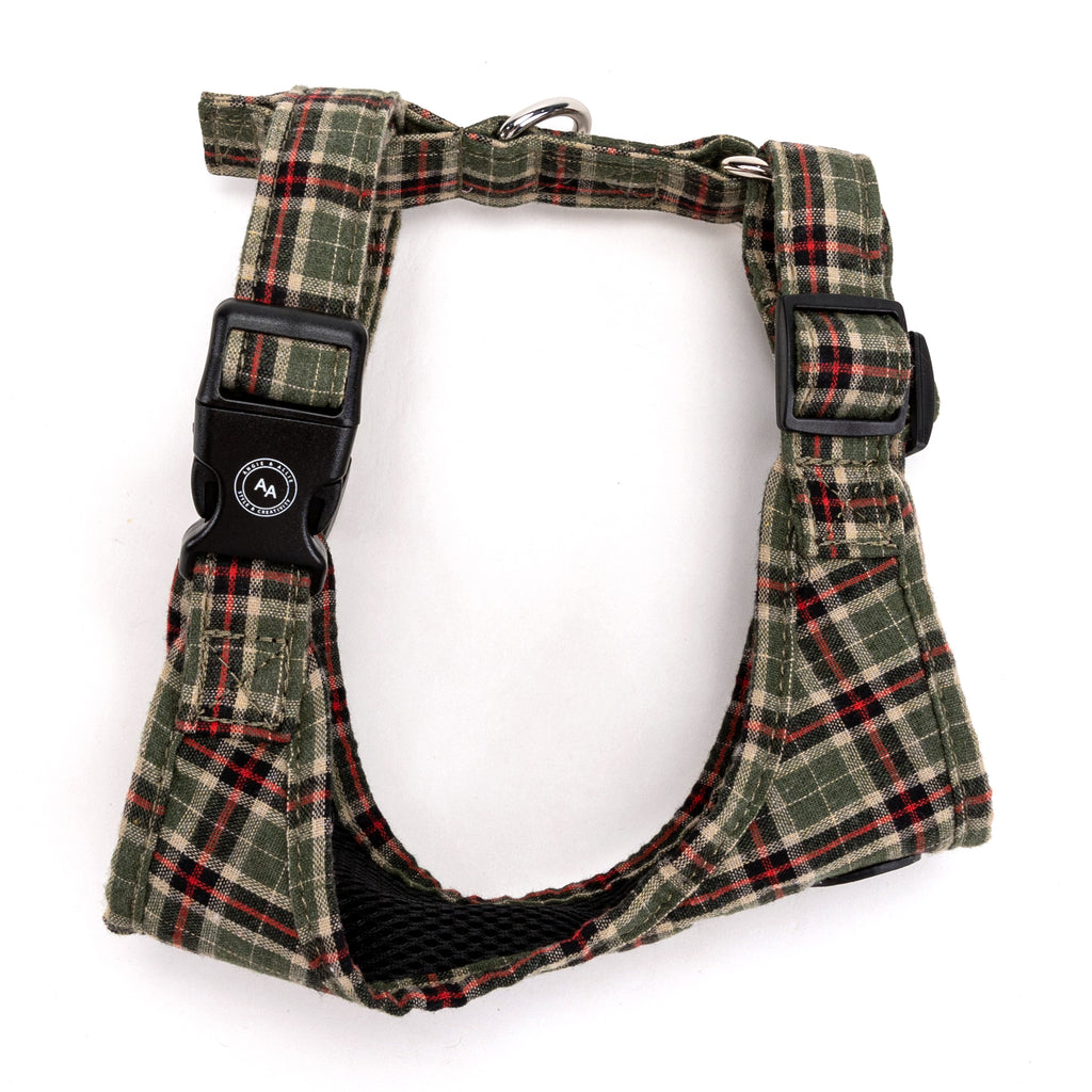 100% Cotton Adjustable No Pull Dog Harness Silver   MacPherson Hunting Green side