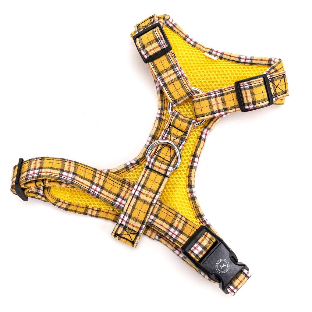 100% Cotton Adjustable No Pull Dog Harness Silver  MacPherson Hunting Yellow back