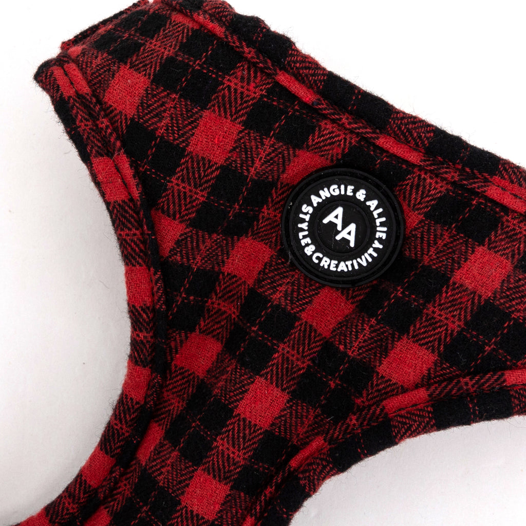 100% Cotton Adjustable No Pull Dog Harness Silver  Black Watch Red detail