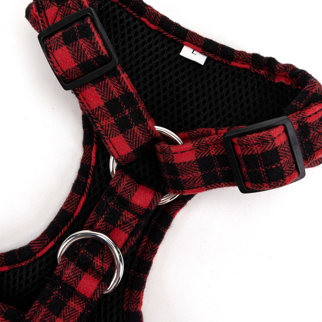 100% Cotton Adjustable No Pull Dog Harness Silver  Black Watch Red buckle