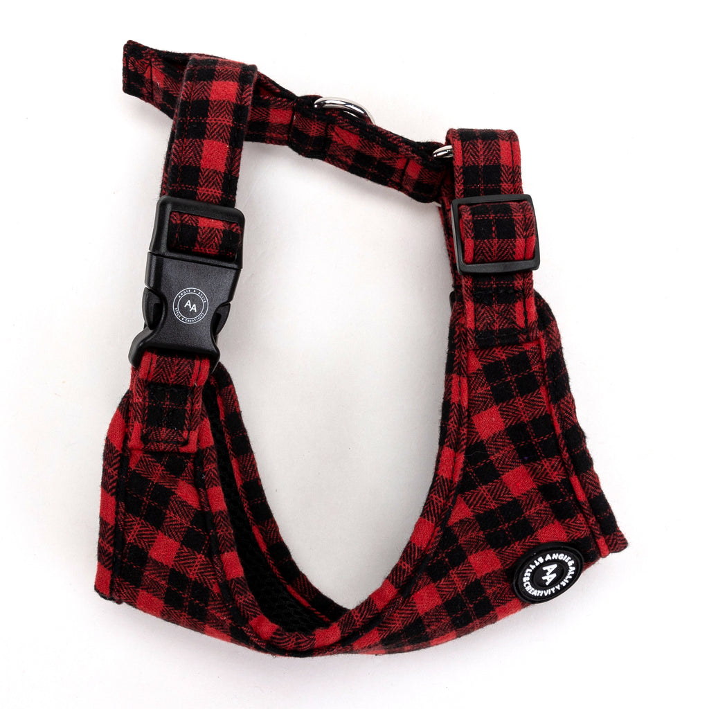 100% Cotton Adjustable No Pull Dog Harness Silver  Black Watch Red side