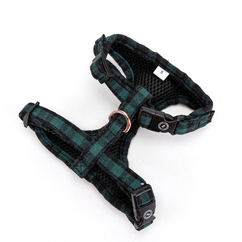 100% Cotton Adjustable No Pull Dog Harness Rose Gold  Black Watch Army back