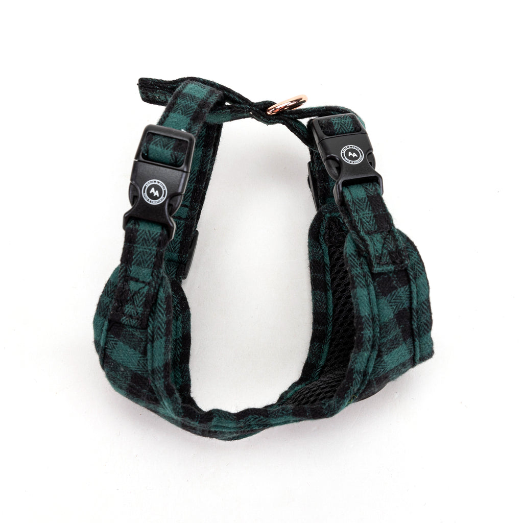 100% Cotton Adjustable No Pull Dog Harness Rose Gold  Black Watch Army side