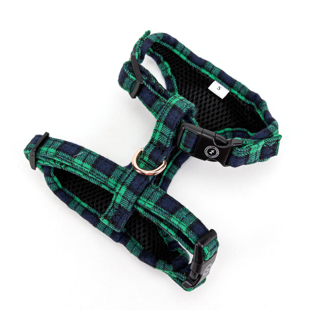 100% Cotton Adjustable No Pull Dog Harness Rose Gold  Black Watch Lime back