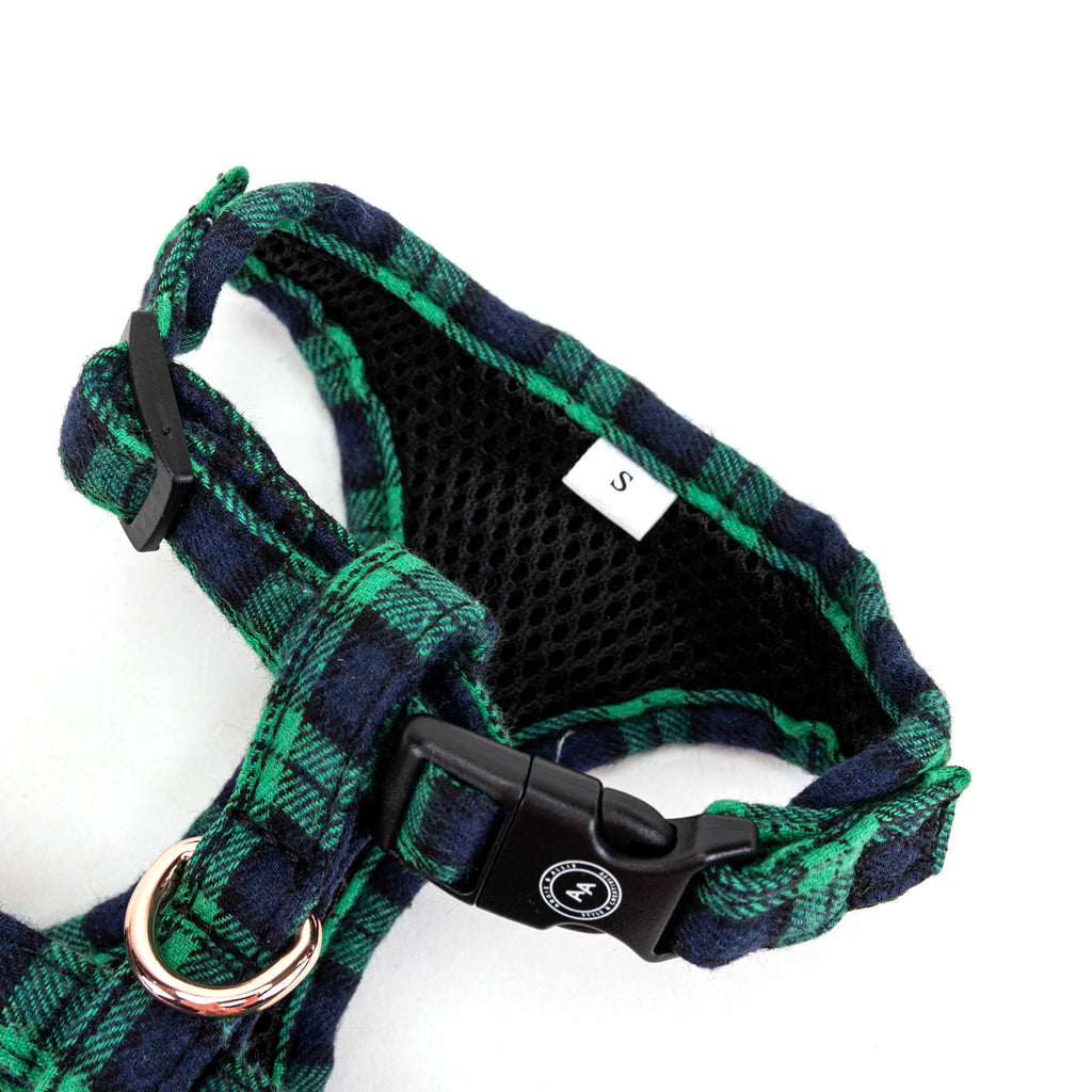 100% Cotton Adjustable No Pull Dog Harness Rose Gold  Black Watch Lime buckle