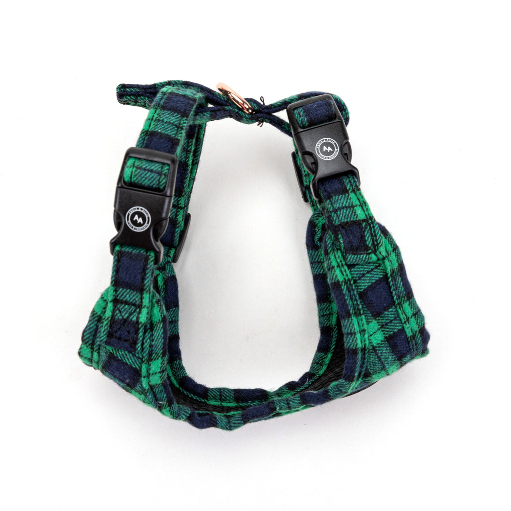 100% Cotton Adjustable No Pull Dog Harness Rose Gold  Black Watch Lime side
