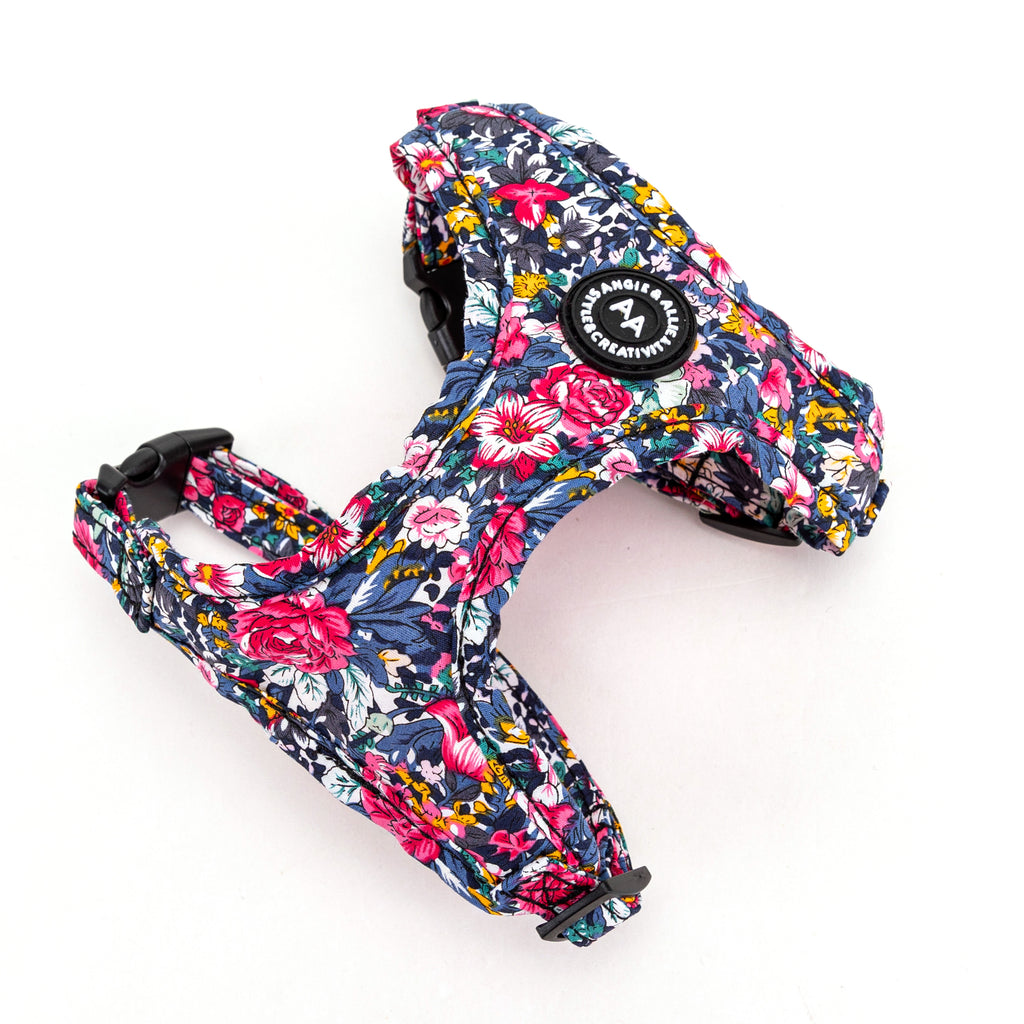 100% Cotton Adjustable No Pull Dog Harness Rose Gold   Blossom Blue main