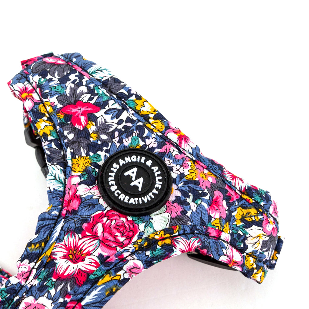 100% Cotton Adjustable No Pull Dog Harness Rose Gold   Blossom Blue detail