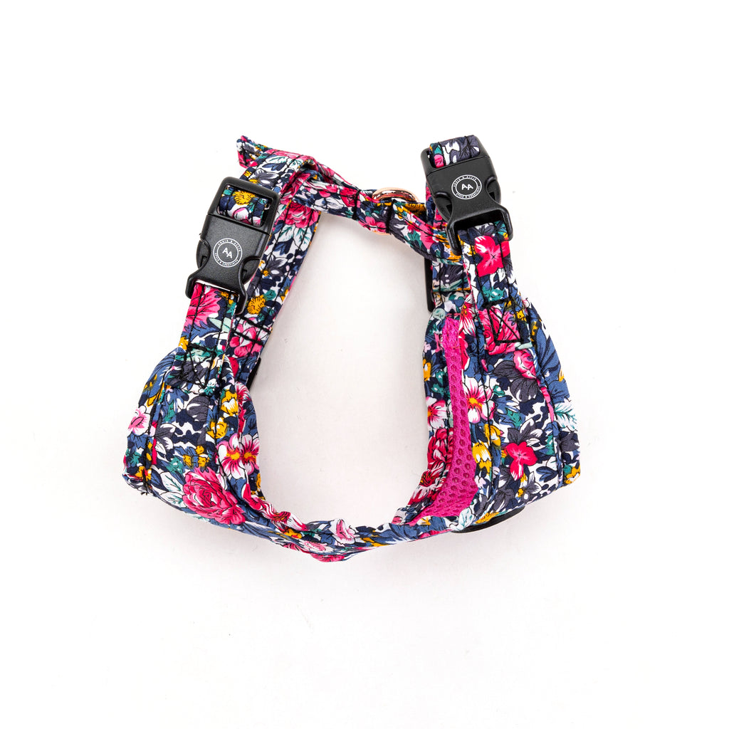 100% Cotton Adjustable No Pull Dog Harness Rose Gold   Blossom Blue side