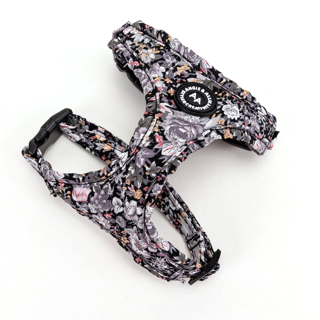 100% Cotton Adjustable No Pull Dog Harness Rose Gold   Blossom Grey main