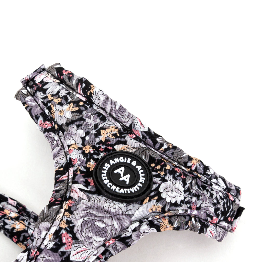 100% Cotton Adjustable No Pull Dog Harness Rose Gold   Blossom Grey detail