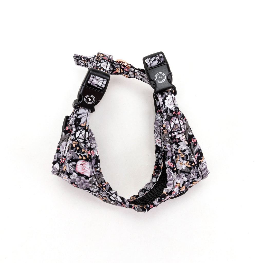 100% Cotton Adjustable No Pull Dog Harness Rose Gold   Blossom Grey side