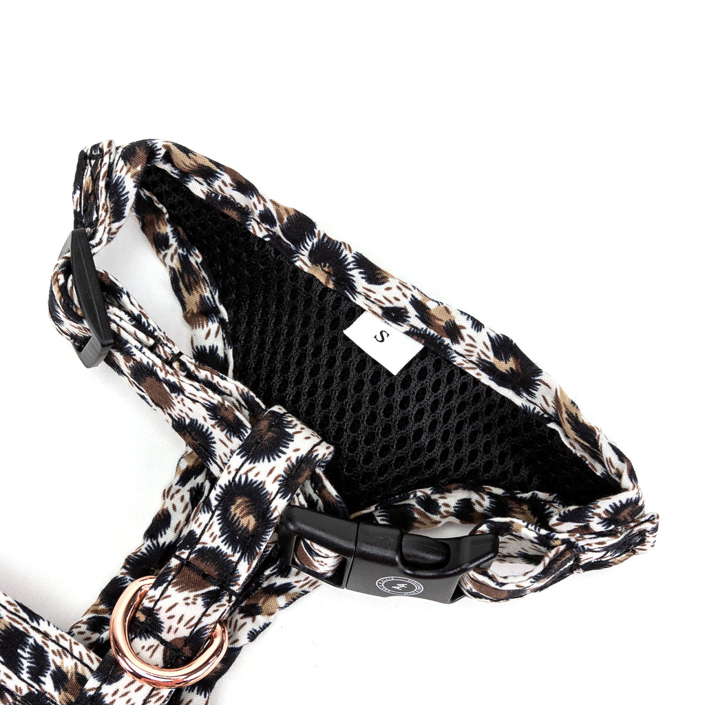100% Cotton Adjustable No Pull Dog Harness Rose Gold   Leopard Brown buckle