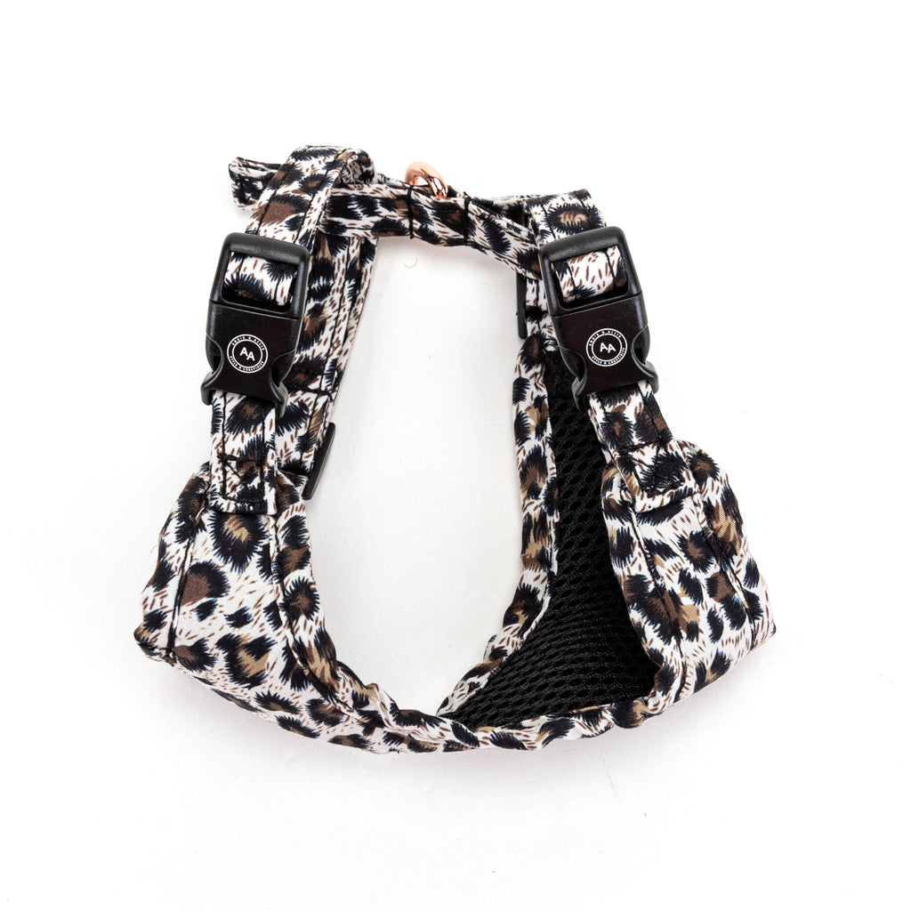 100% Cotton Adjustable No Pull Dog Harness Rose Gold   Leopard Brown side