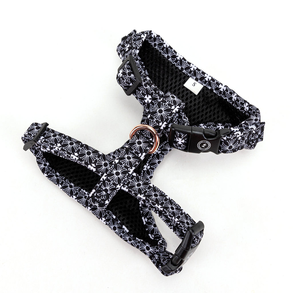 100% Cotton Adjustable No Pull Dog Harness Rose Gold   Chrome Hearts Black back