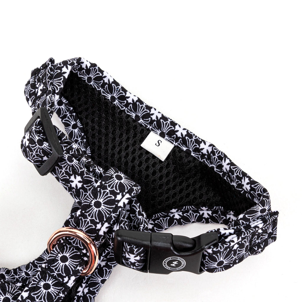100% Cotton Adjustable No Pull Dog Harness Rose Gold   Chrome Hearts Black buckle