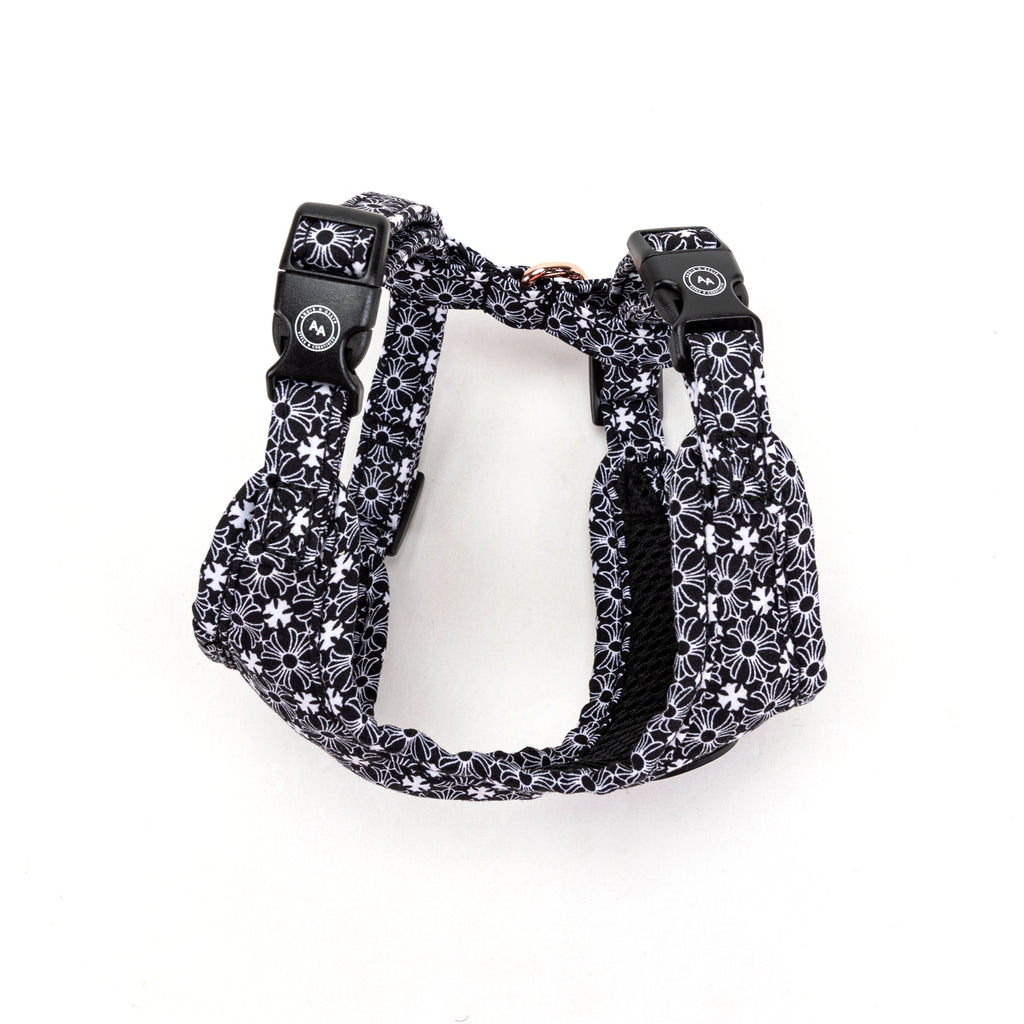 100% Cotton Adjustable No Pull Dog Harness Rose Gold   Chrome Hearts Black side