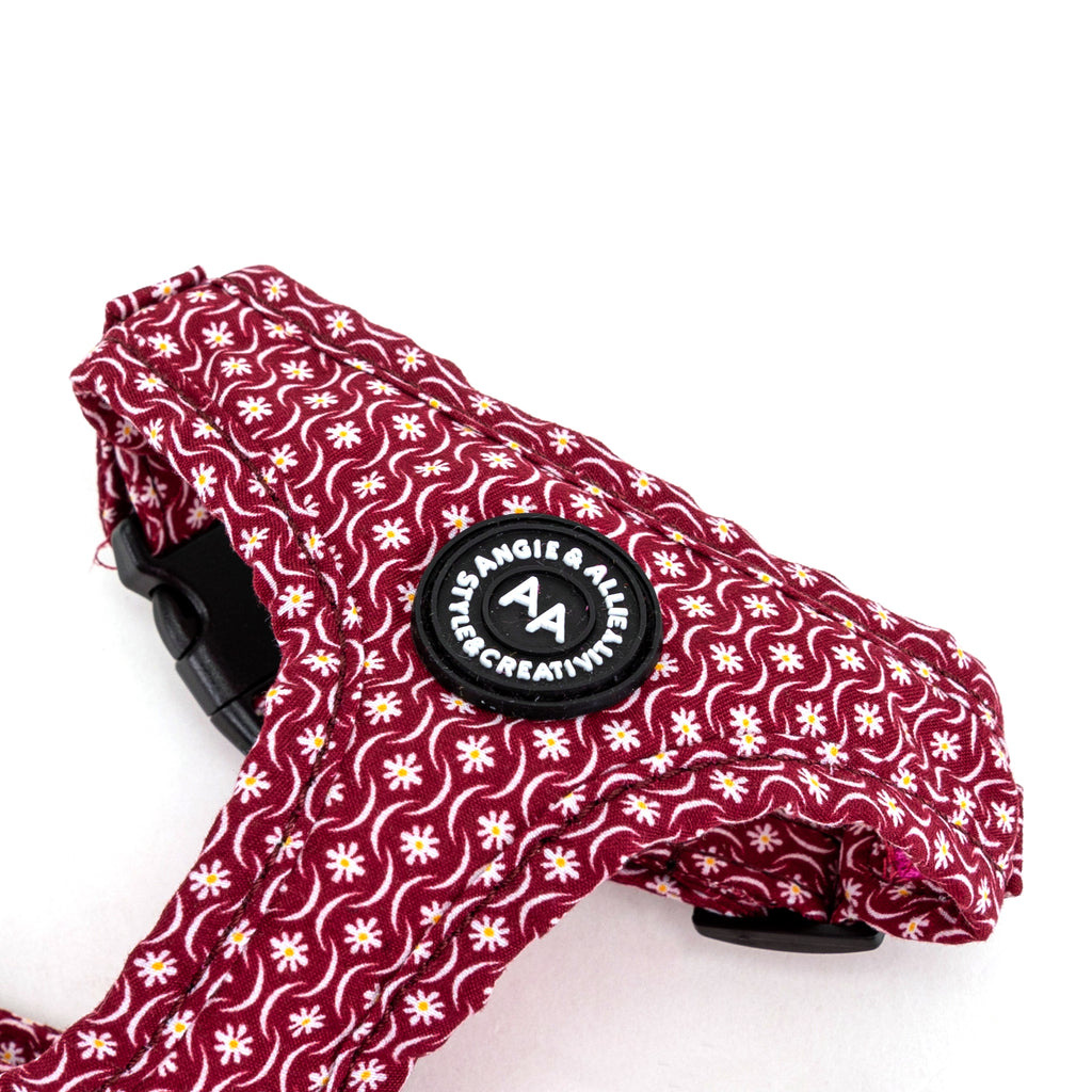 100% Cotton Adjustable No Pull Dog Harness Rose Gold  Heritage Red detail