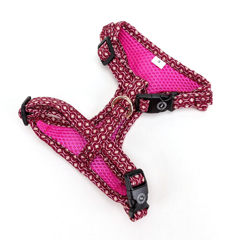 100% Cotton Adjustable No Pull Dog Harness Rose Gold  Heritage Red back