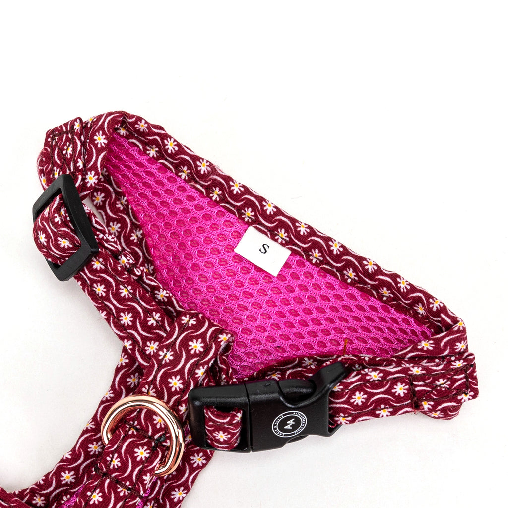 100% Cotton Adjustable No Pull Dog Harness Rose Gold  Heritage Red buckle