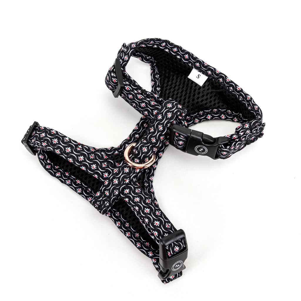 100% Cotton Adjustable No Pull Dog Harness Rose Gold  Heritage Black back