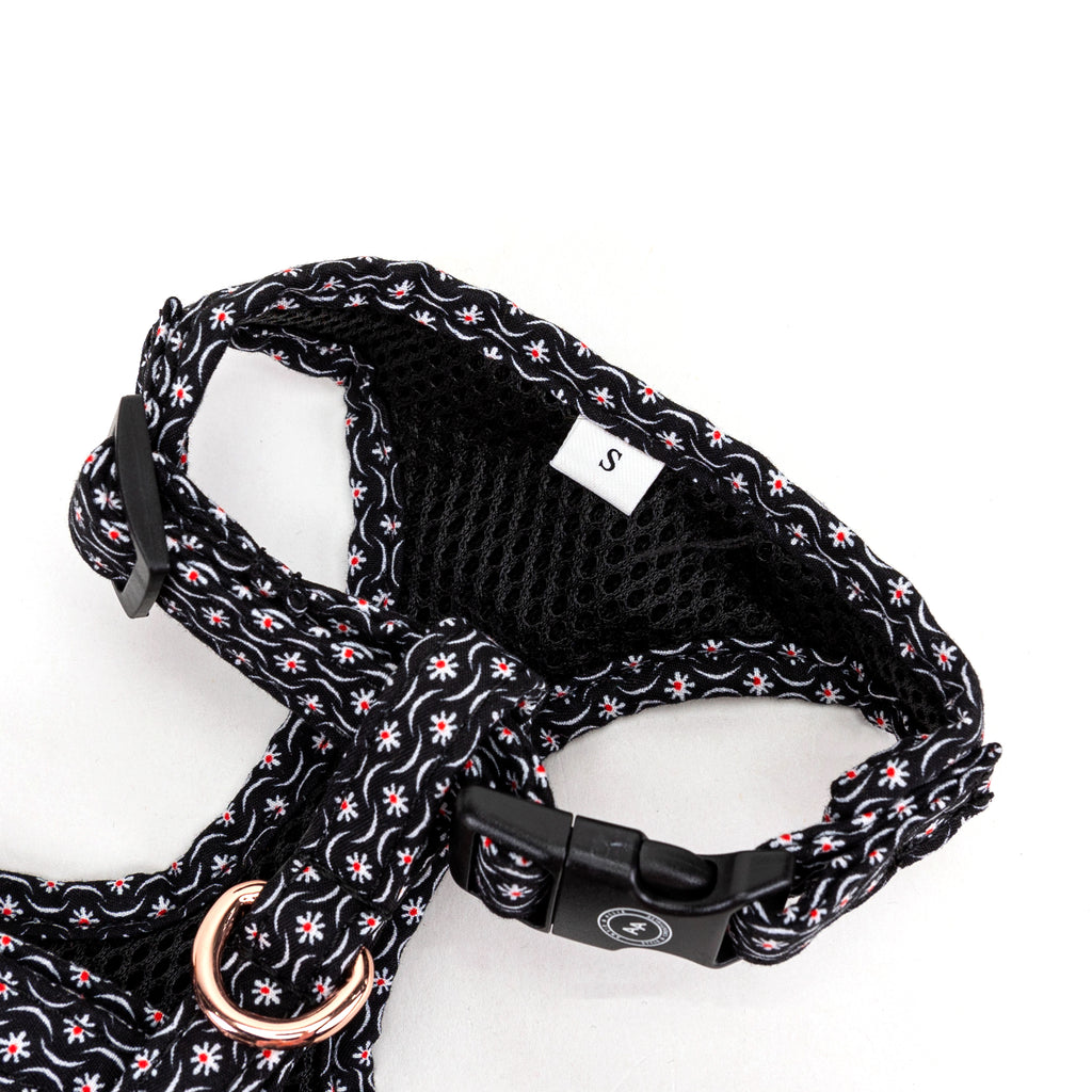 100% Cotton Adjustable No Pull Dog Harness Rose Gold  Heritage Black buckle