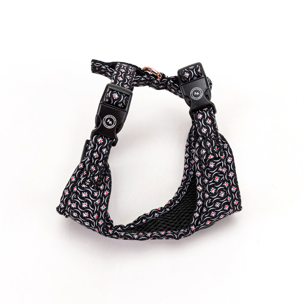 100% Cotton Adjustable No Pull Dog Harness Rose Gold  Heritage Black side