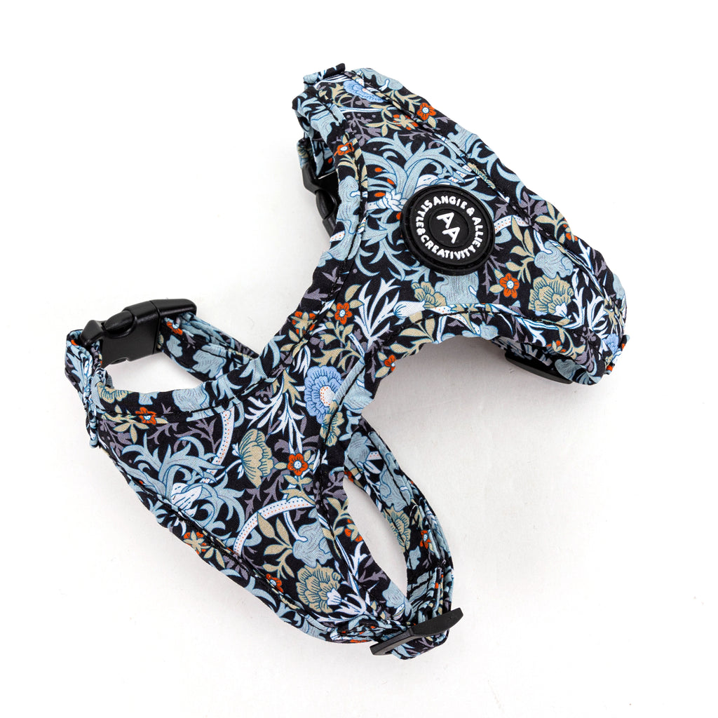 100% Cotton Adjustable No Pull Dog Harness Rose Gold   Floral Black main