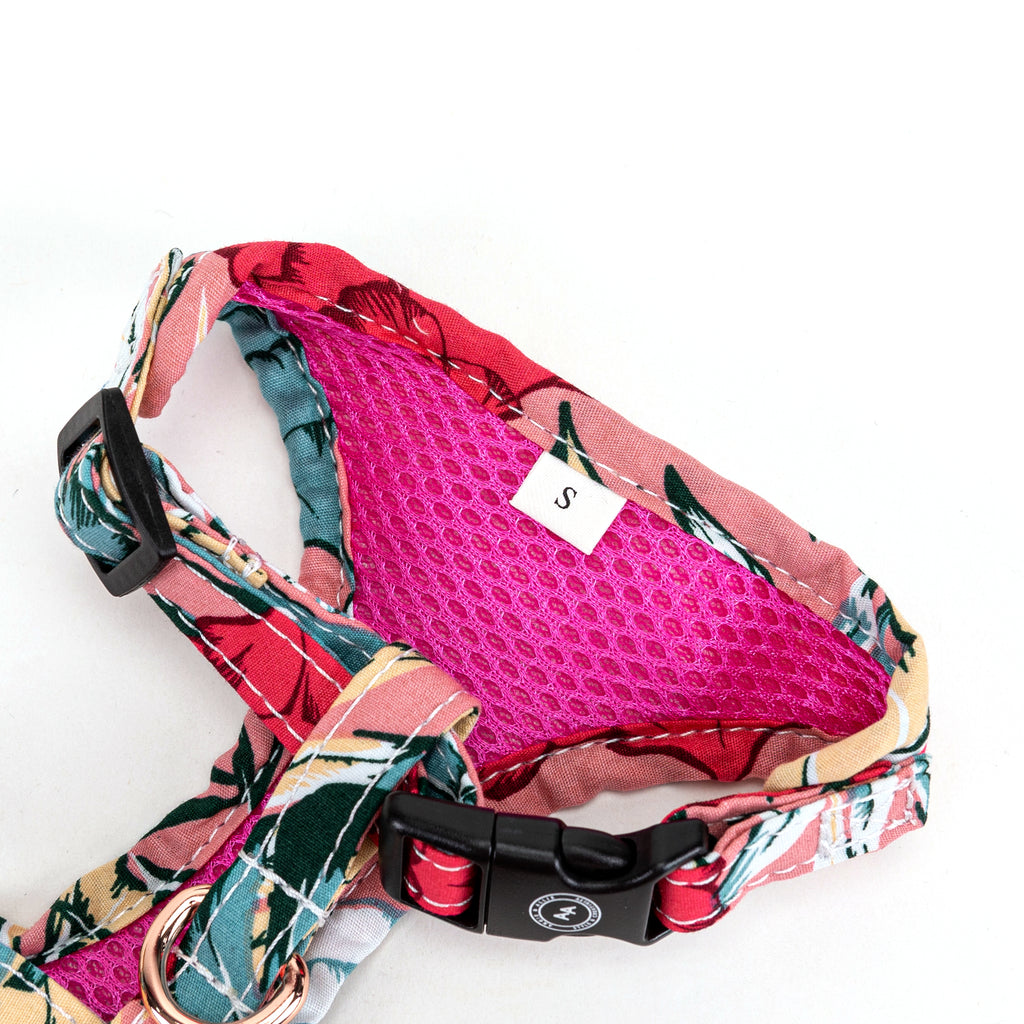 100% Cotton Adjustable No Pull Dog Harness Rose Gold   Romantic Rose buckle