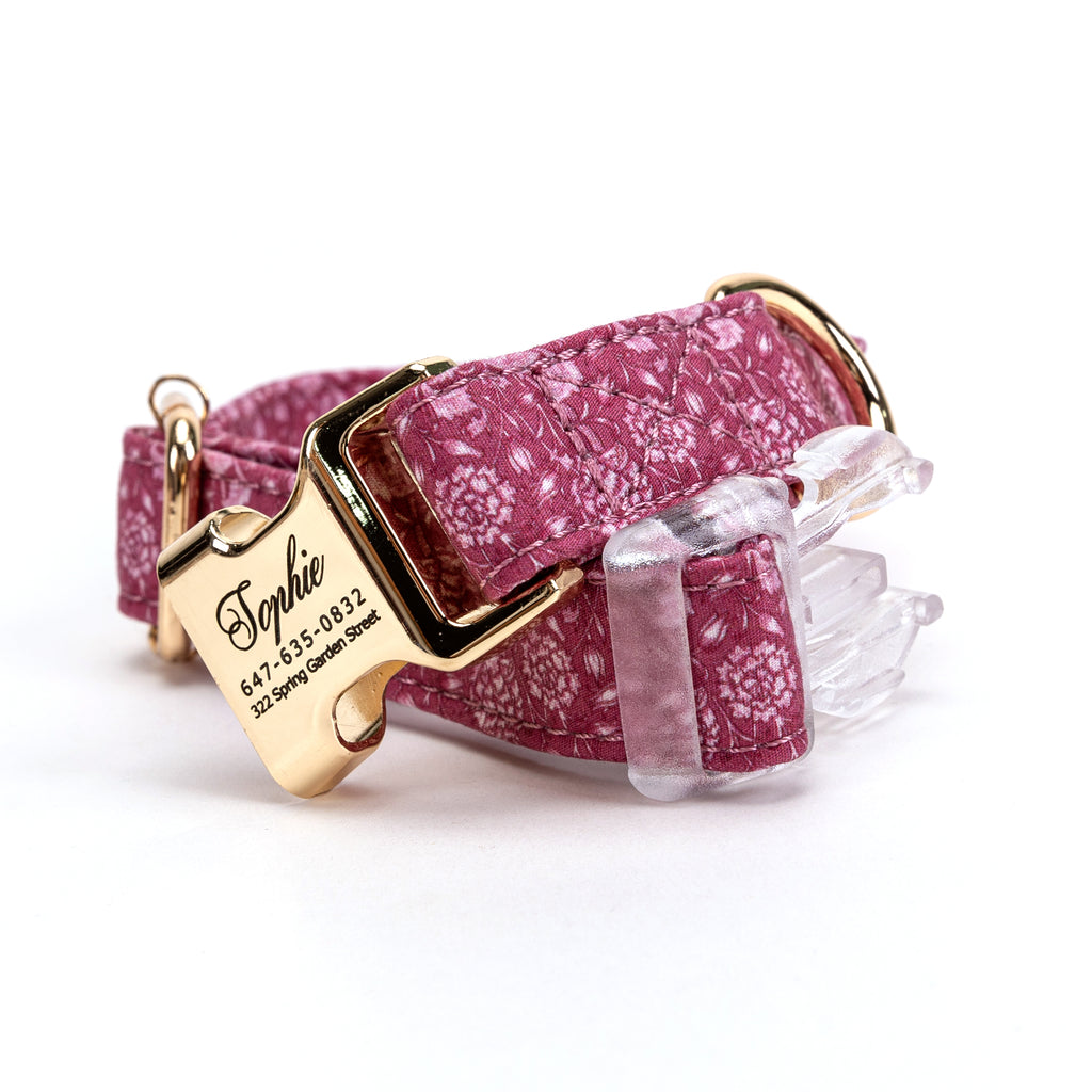 100% Cotton Personalized Dog Collar Engraved Brass Wild Tulip unfastened