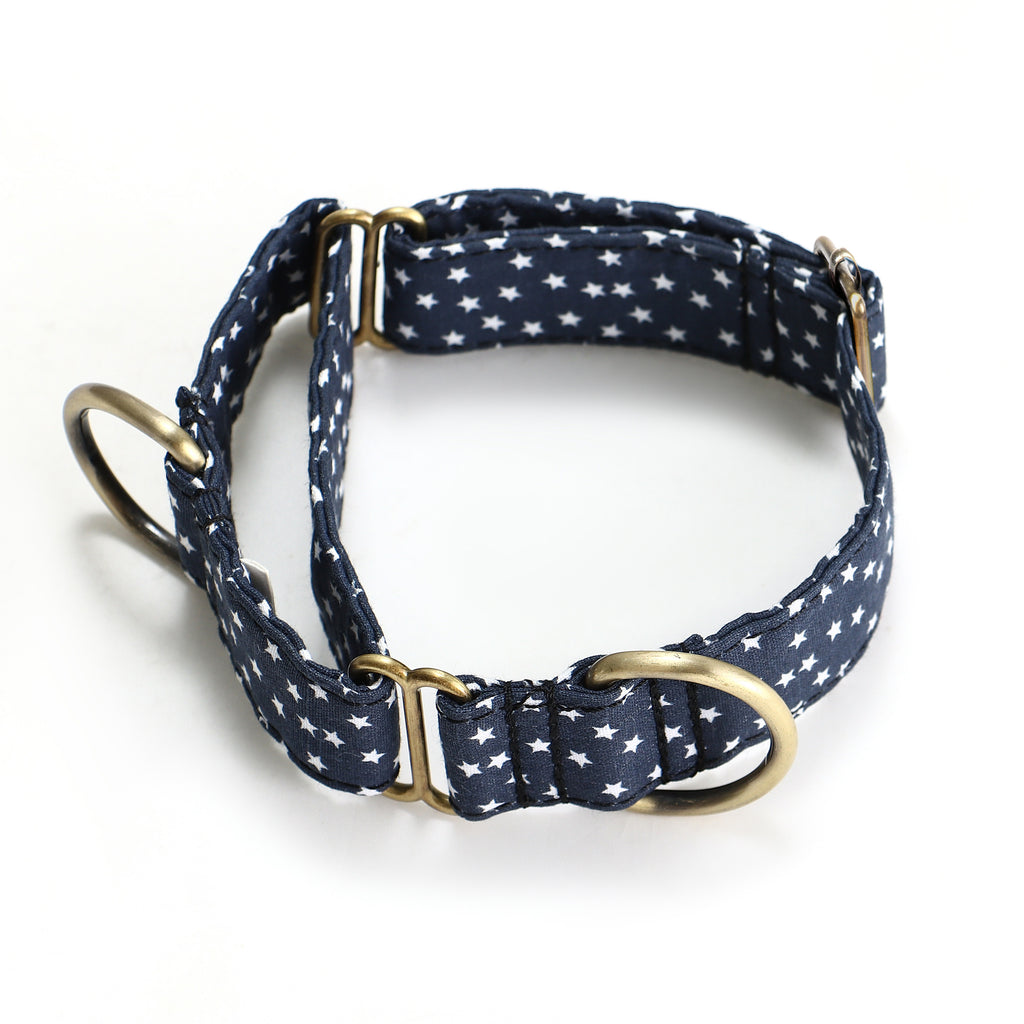100% Cotton Martingale Dog Collar Brass Stars main