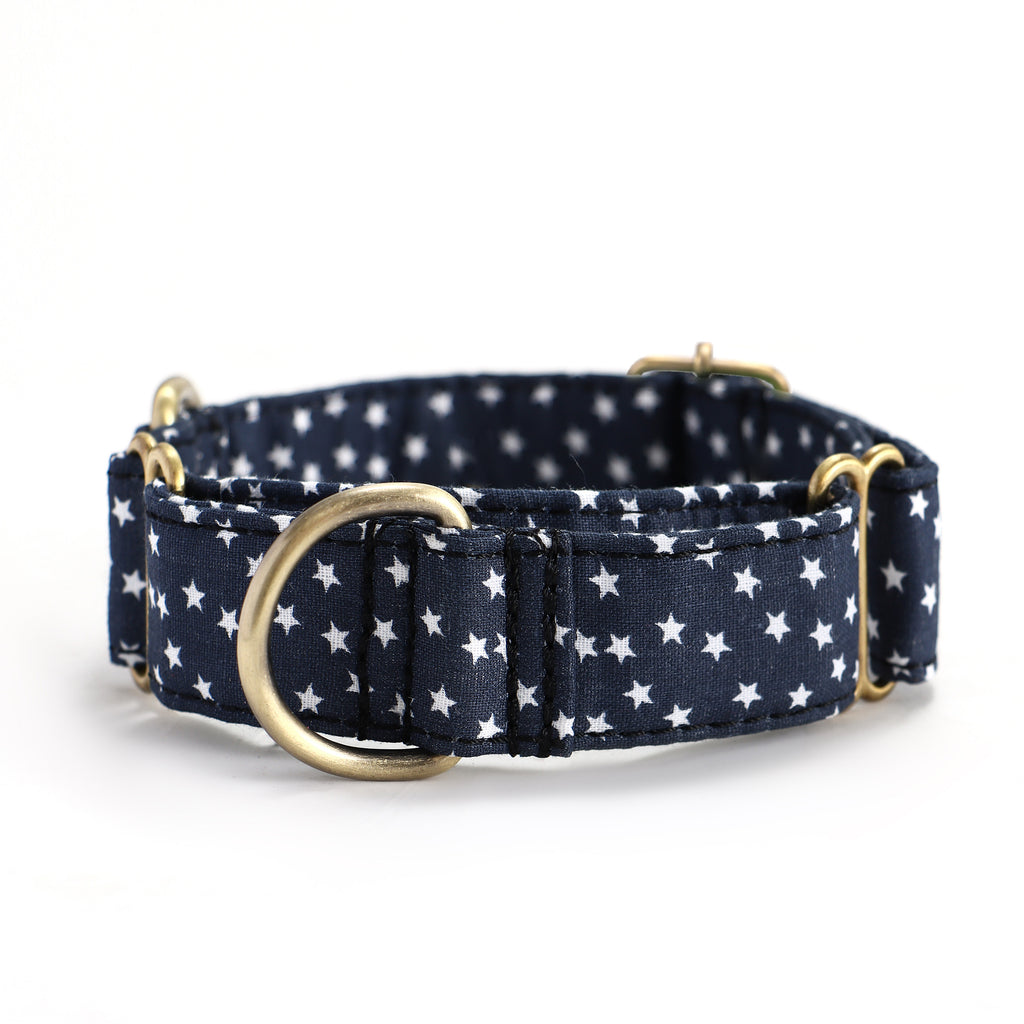 100% Cotton Martingale Dog Collar Brass Stars front