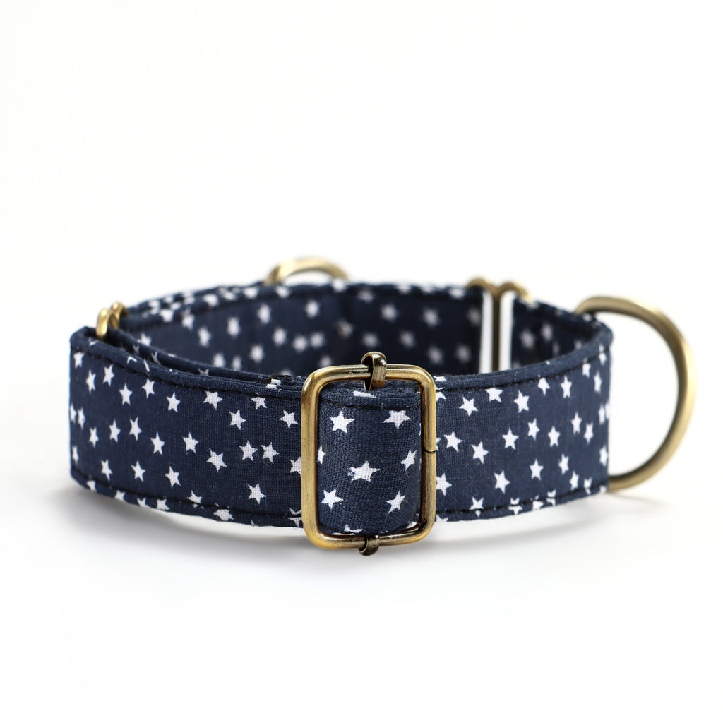 100% Cotton Martingale Dog Collar Brass Stars side