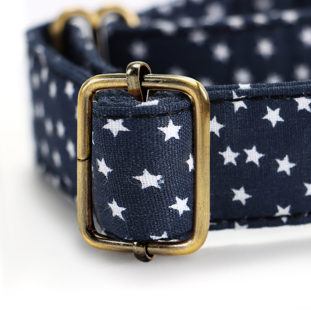100% Cotton Martingale Dog Collar Brass Stars hardware
