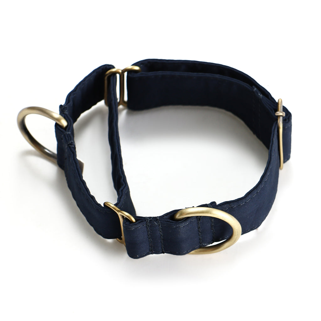 100% Cotton Martingale Dog Collar Brass   Navy main