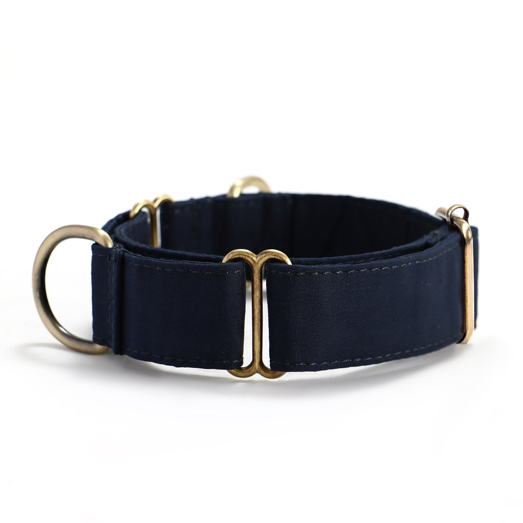 100% Cotton Martingale Dog Collar Brass   Navy side