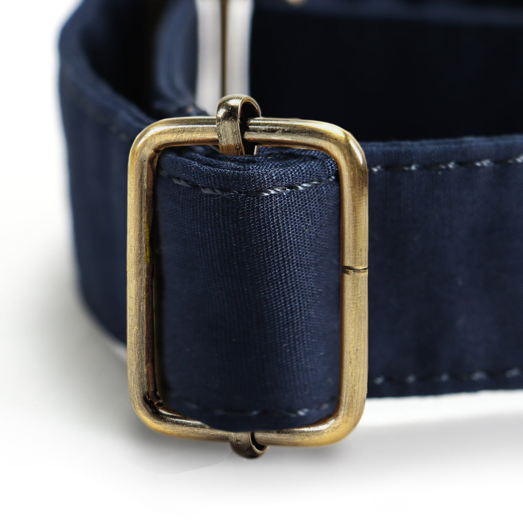 100% Cotton Martingale Dog Collar Brass   Navy hardware