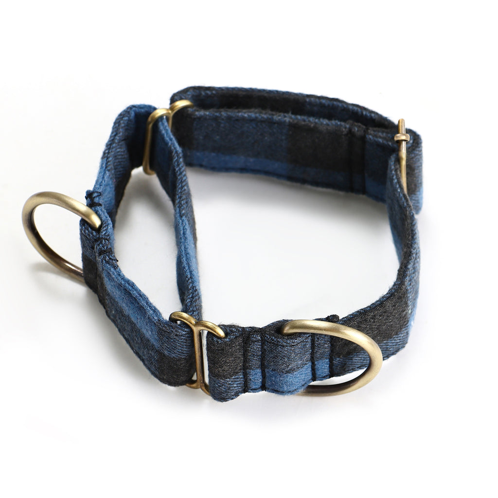100% Cotton Martingale Dog Collar Brass  Plaid Blue main