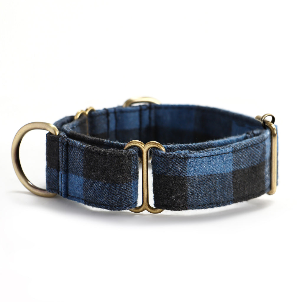 100% Cotton Martingale Dog Collar Brass  Plaid Blue side